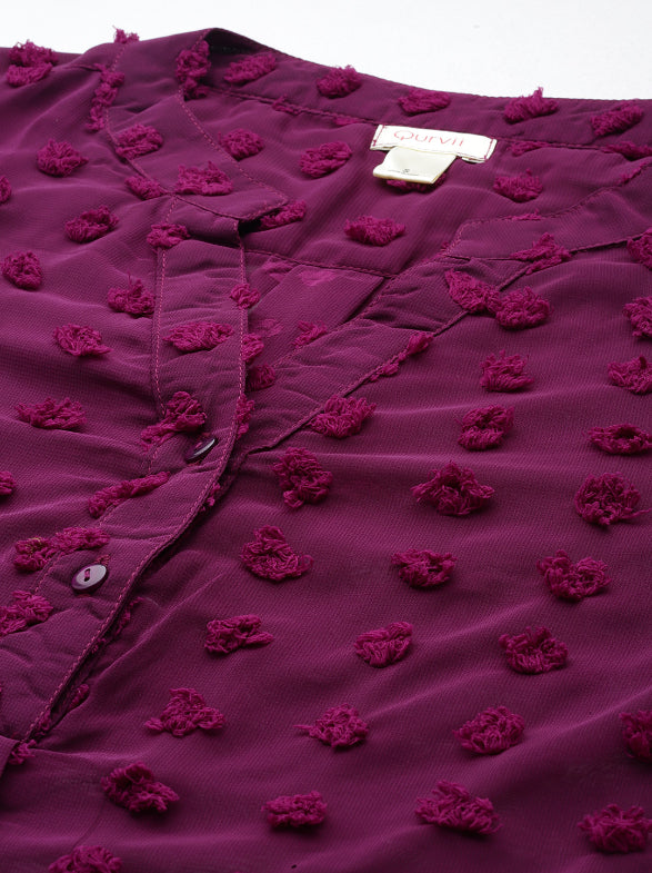 Purple swiss dott half placket shirt