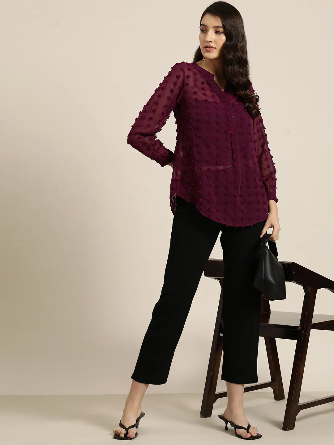 Purple swiss dott half placket shirt