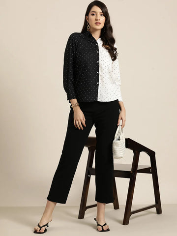 Black and white small polka dott full placket shirt