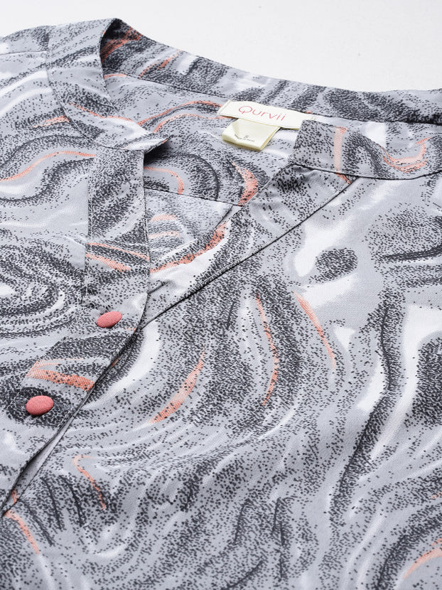 Gray marbal print half placket shirt