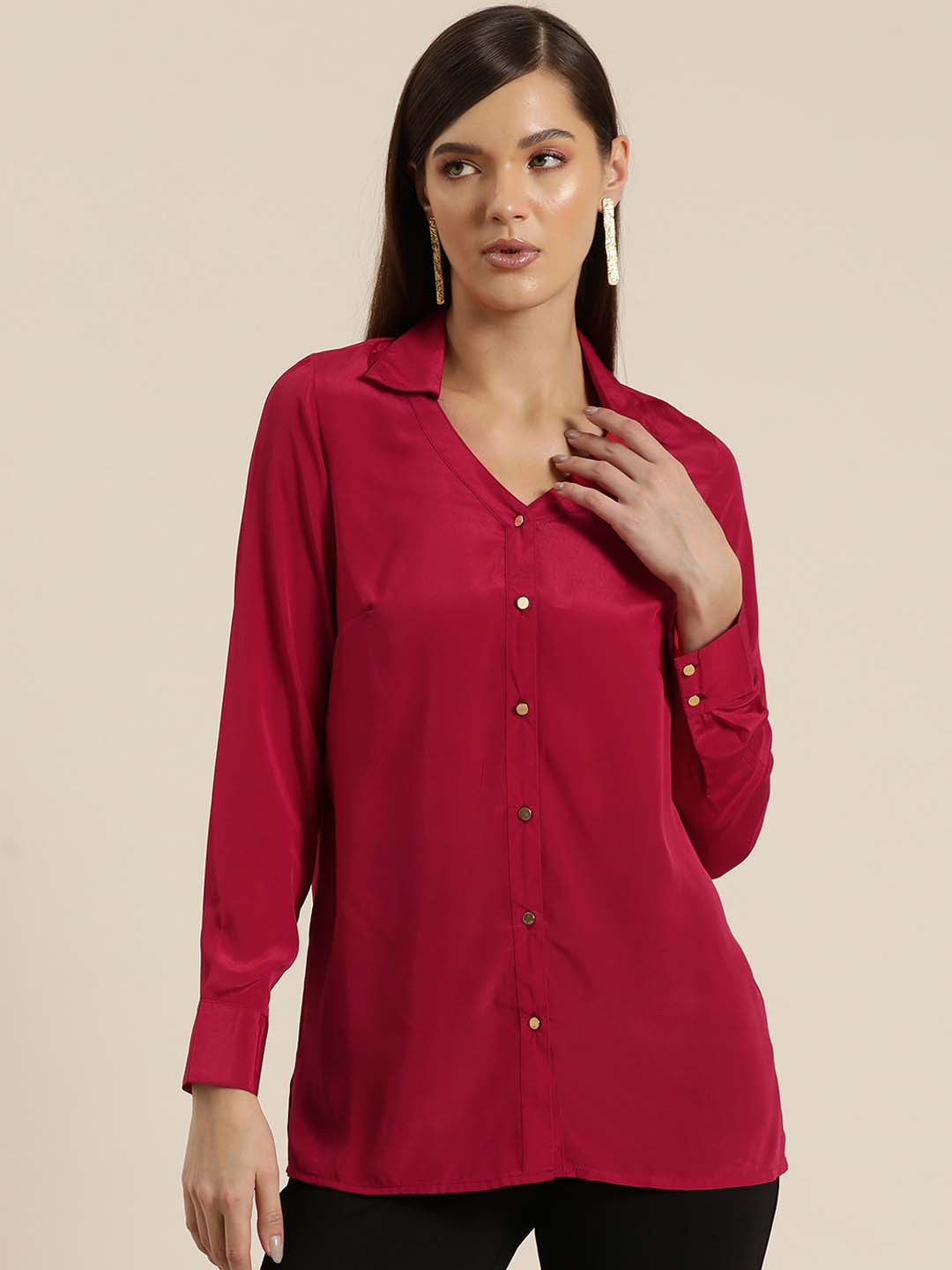 Maroon Crepe full placket shirt