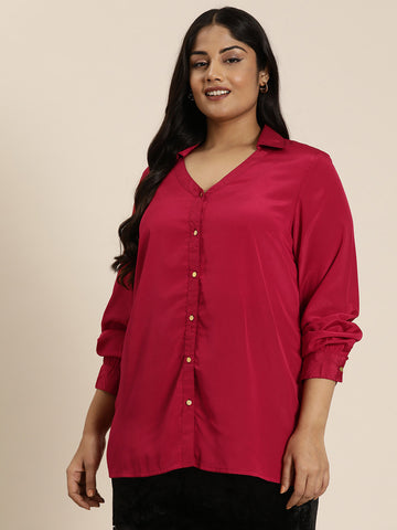 Maroon Crepe full placket shirt