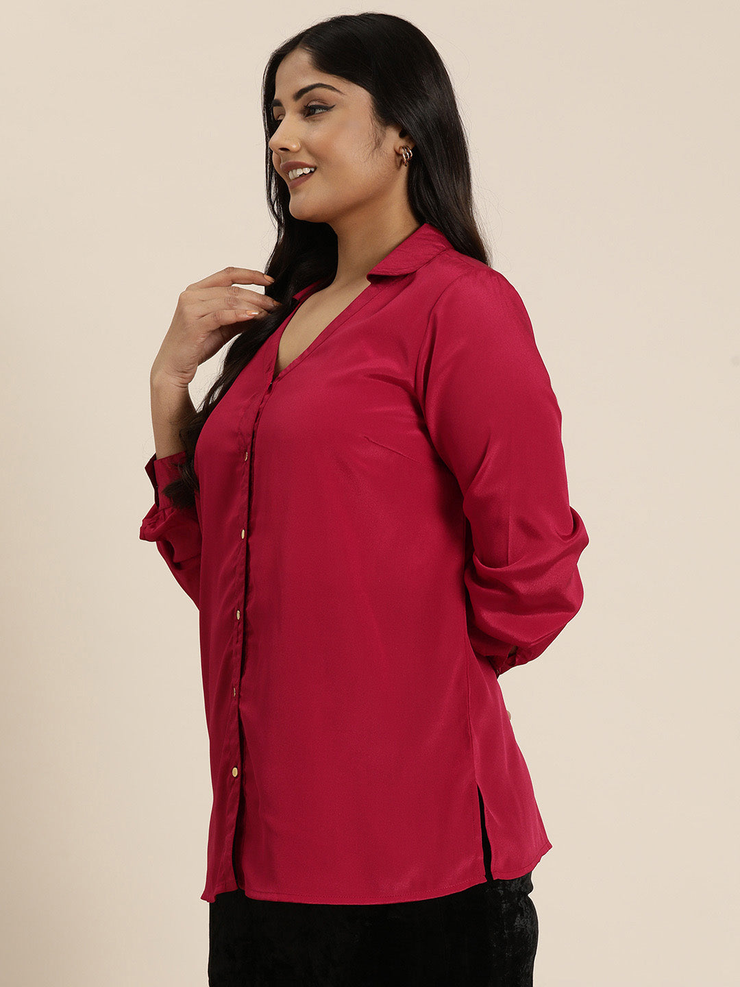 Maroon Crepe full placket shirt