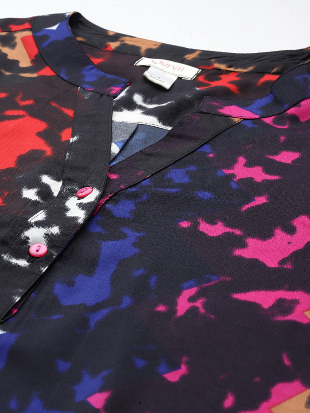 Multi colour print crepe half placket shirt