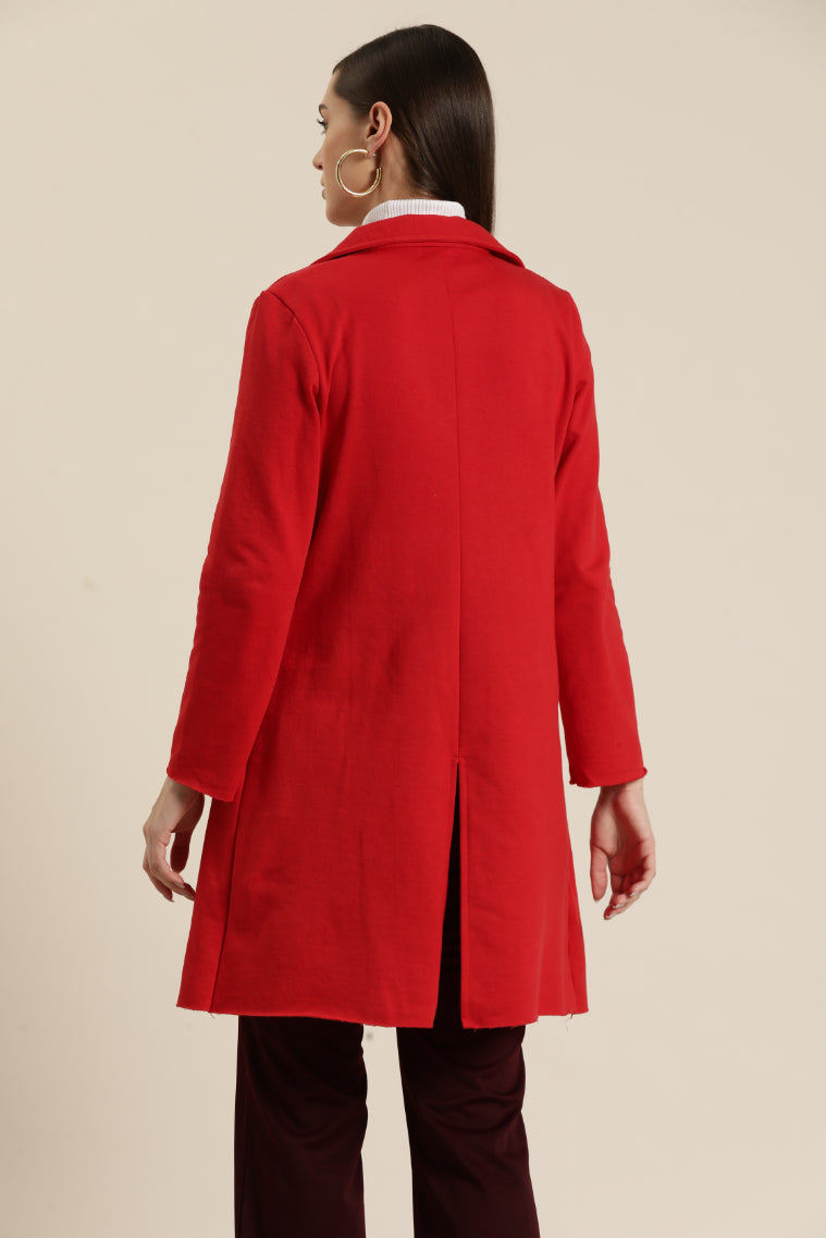 Solid Red fleece long jacket