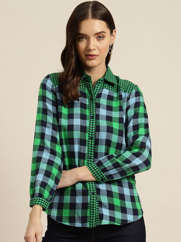 Green plaid colorblock shirt.