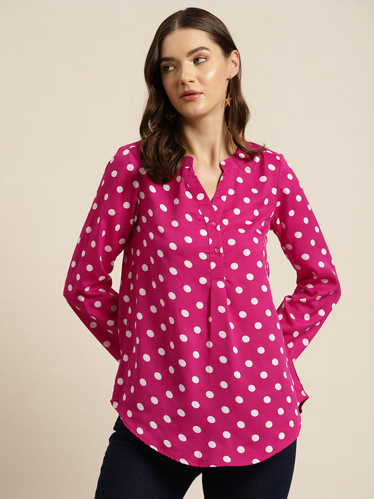 Hot pink and white polka dot shirt