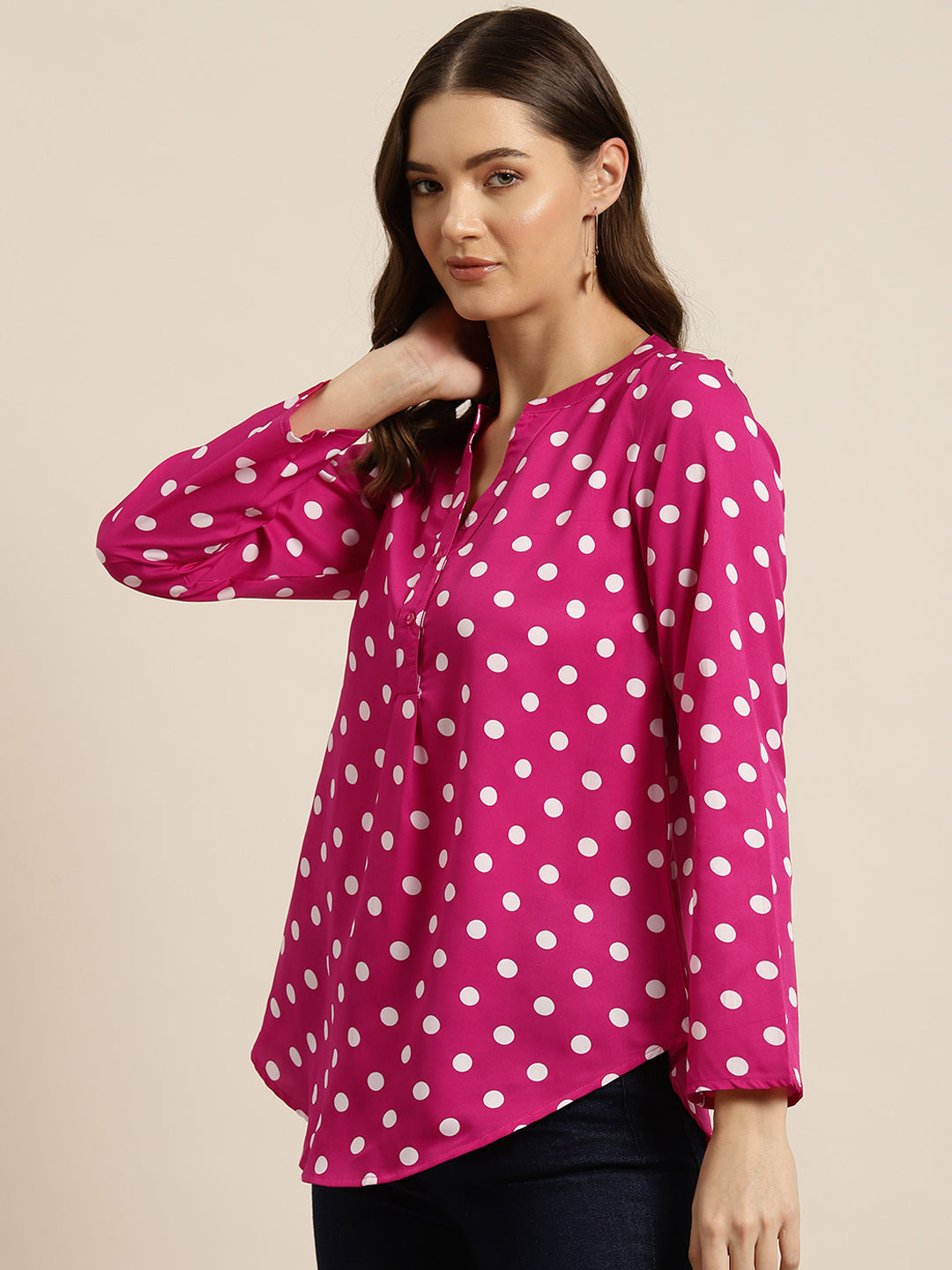 Hot pink and white polka dot shirt