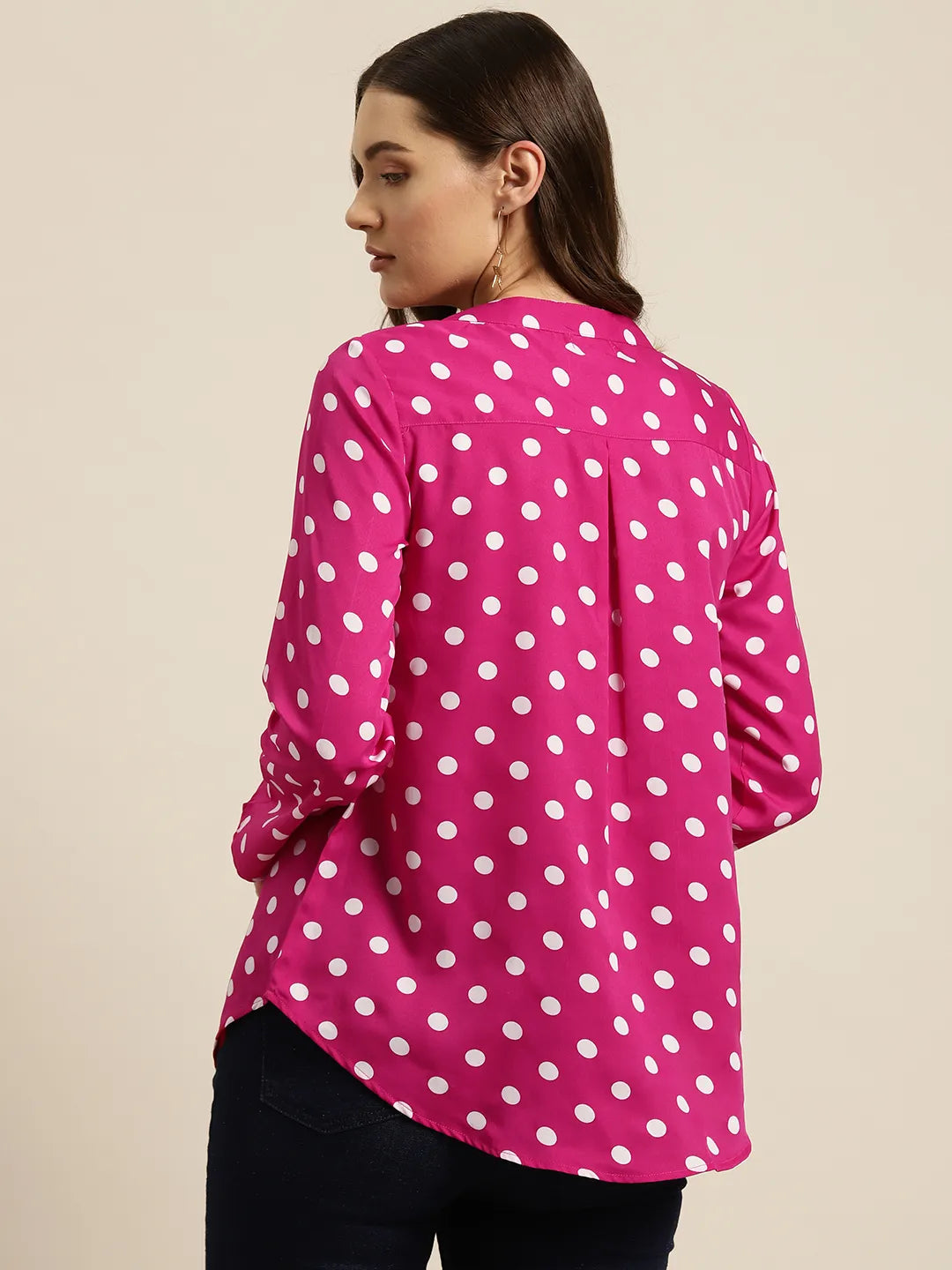 Hot pink and white polka dot shirt