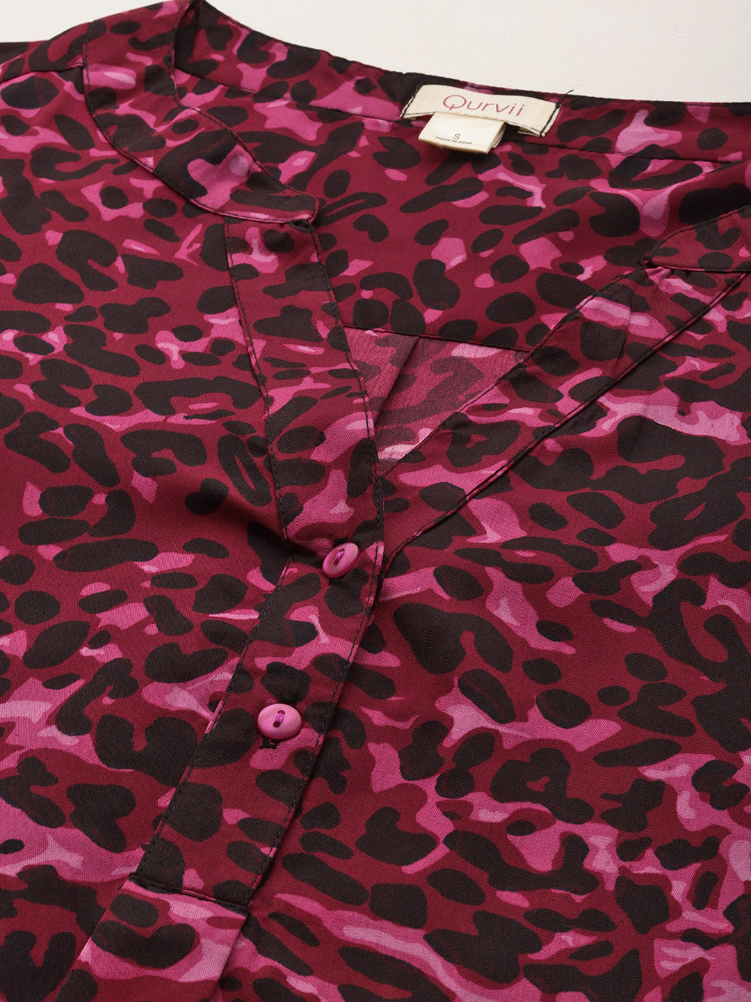 Wine and black leopard print half placket shirt