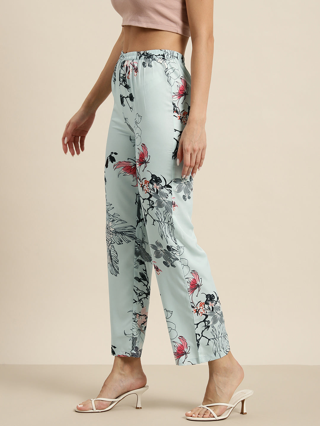 Blue Japnese floral print Trousers
