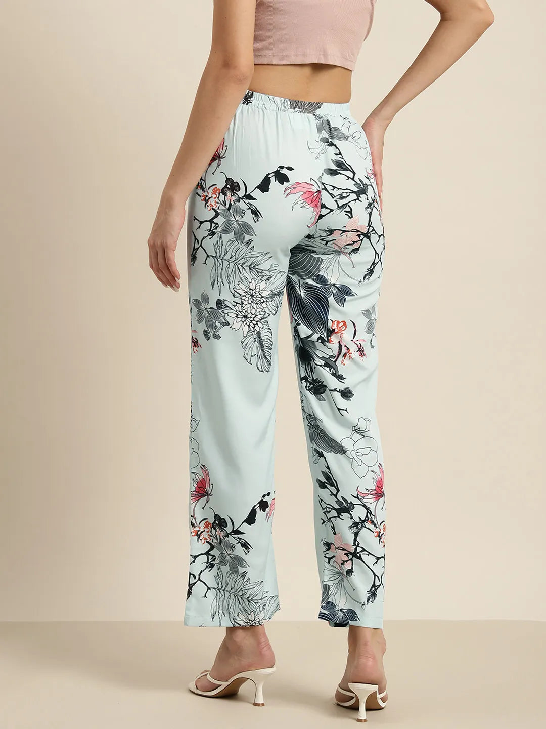 Blue Japnese floral print Trousers