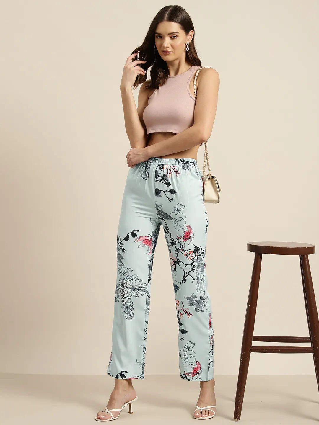 Blue Japnese floral print Trousers