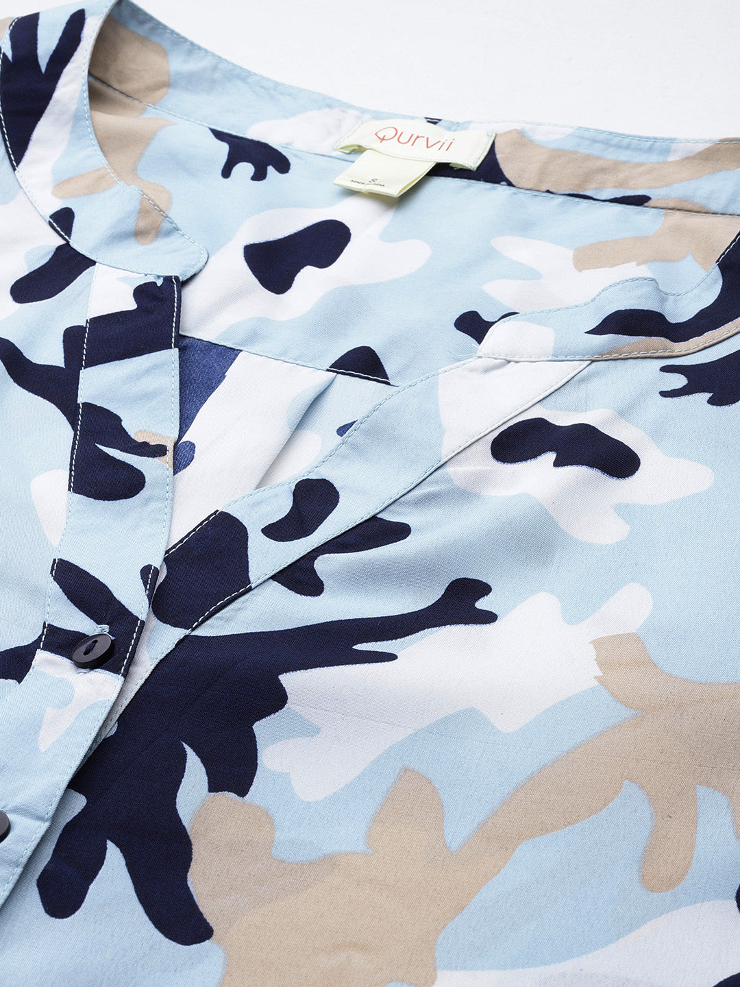 Sky blue camouflage print half placket shirt