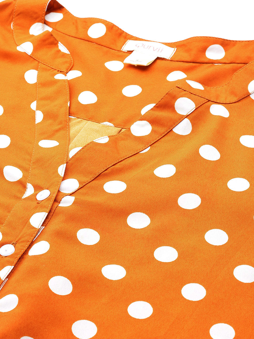 Rust and white polka dot half placket shirt