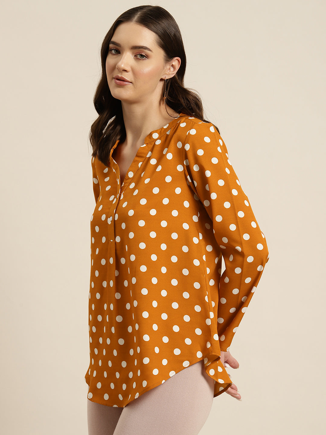 rust polka crepe shirt — back view