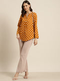rust polka crepe shirt — styled look