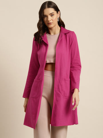 Front Open Magenta fleece long Coat