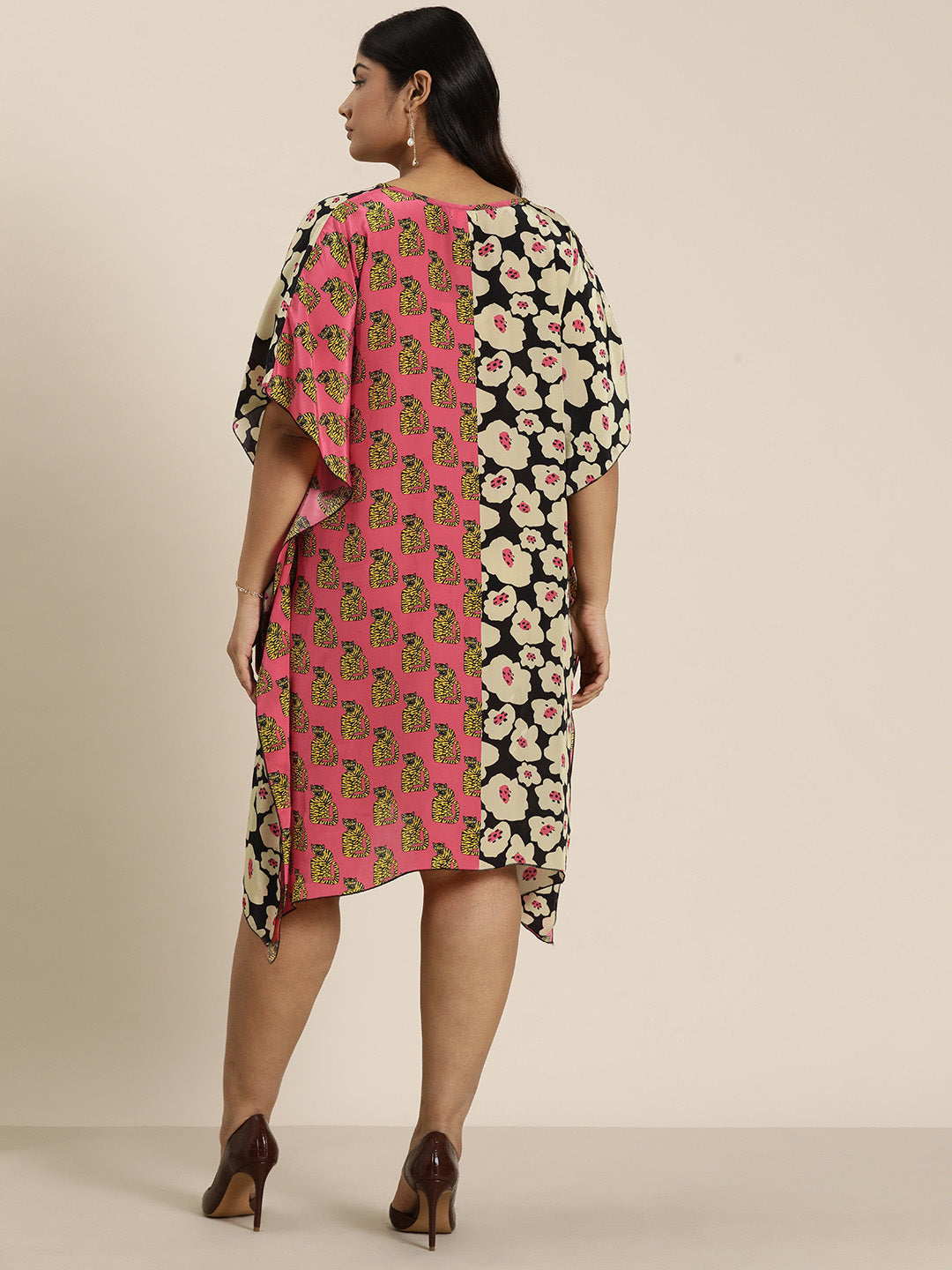 Satin Eclectic print V-Neck stylish kaftan dress