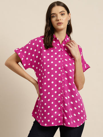 Magenta Polka dot Resort shirt