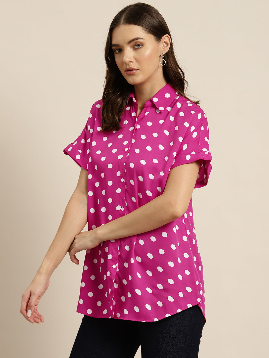 Magenta Polka dot Resort shirt