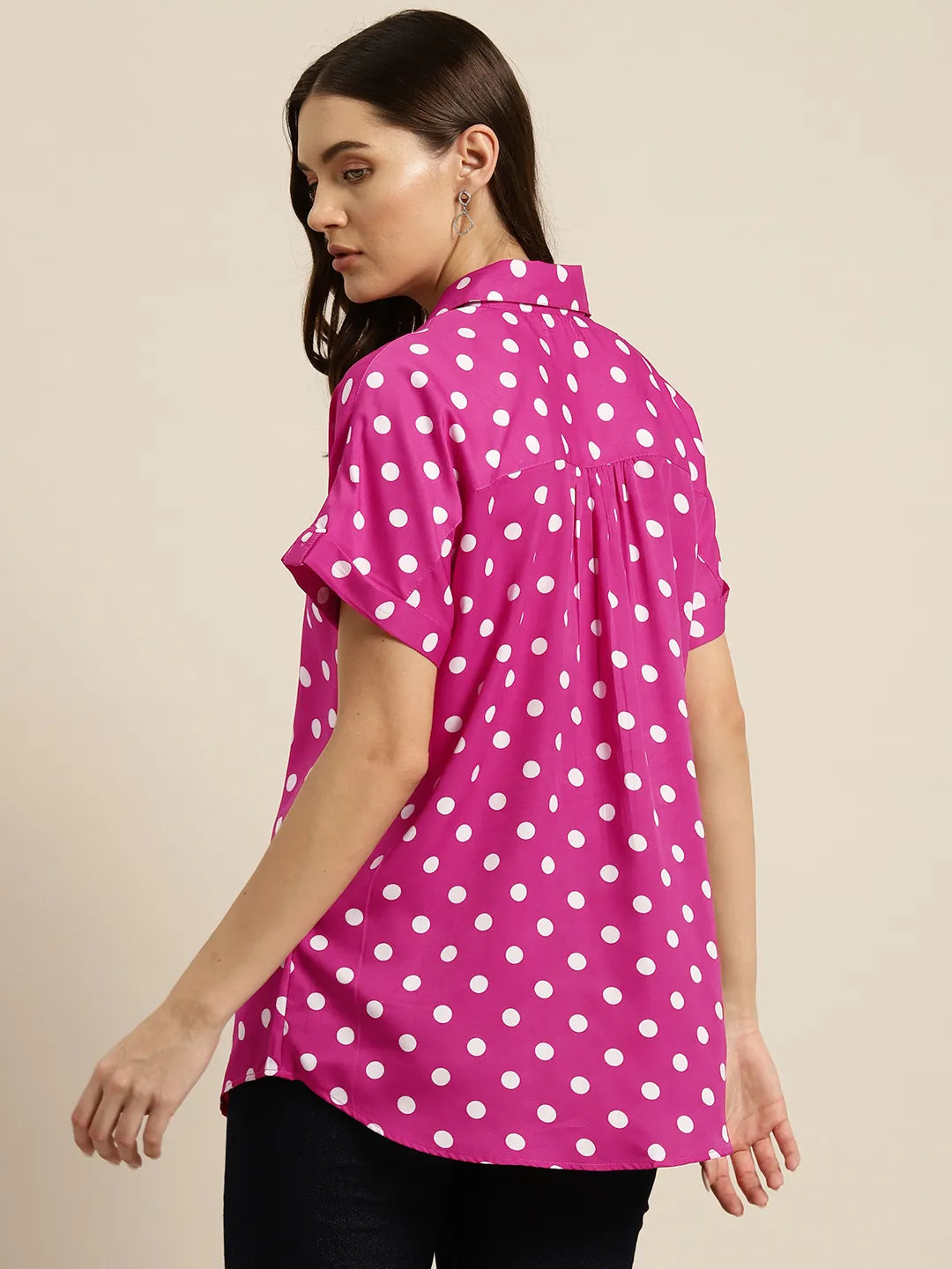 Rust and white polka dot half placket shirt