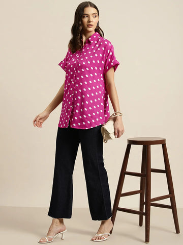 Magenta Polka dot Resort shirt