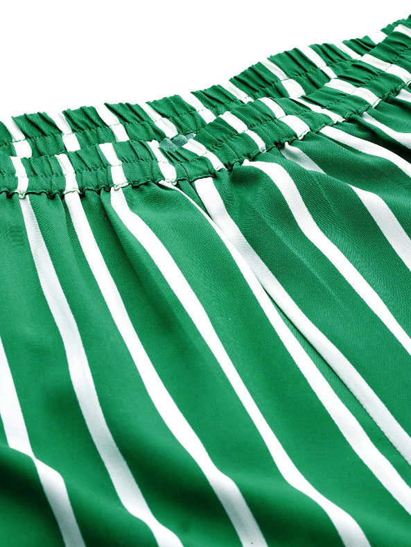 Green & white stripe crepe pants.