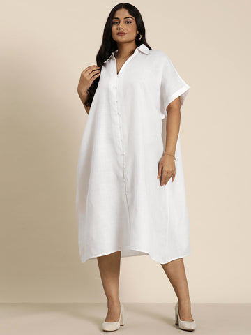 Solid white cotton slub resort Oversize dress