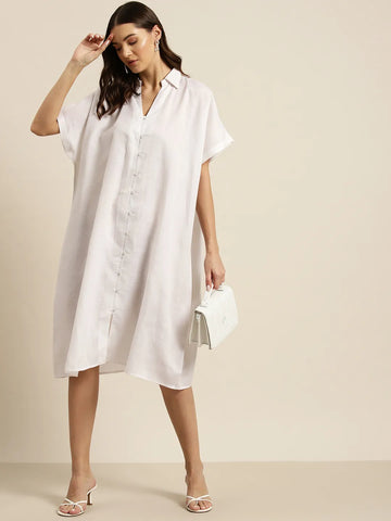 Solid white cotton slub resort Oversize dress