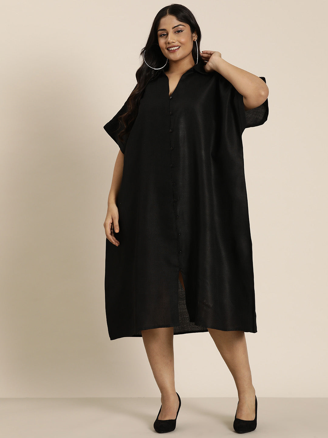 Solid Black cotton slub Resort Oversize dress