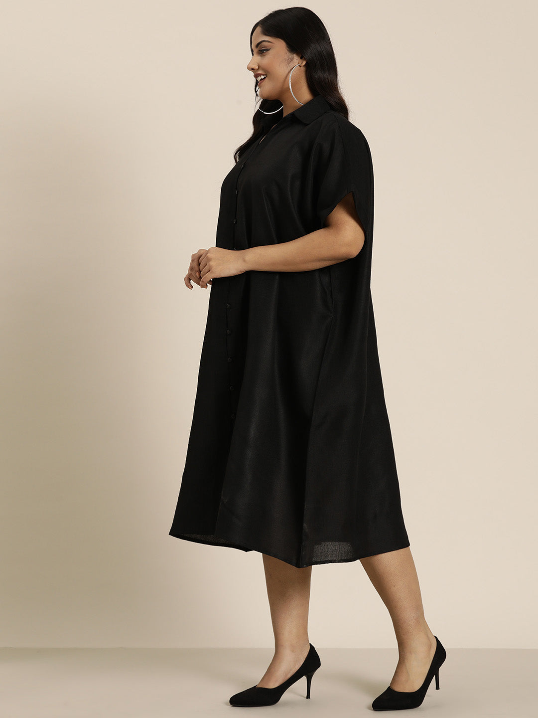 Solid Black cotton slub Resort Oversize dress