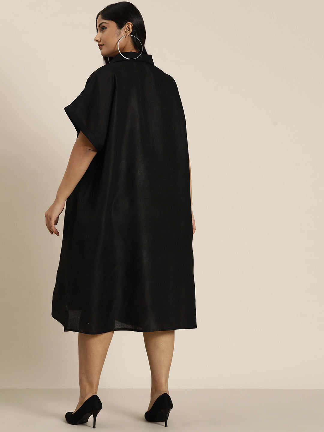 Solid Black cotton slub Resort Oversize dress