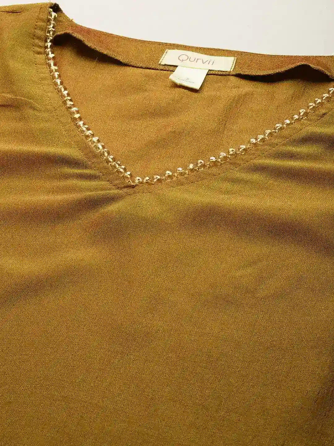 Bronze Silk Embellished V-neck top