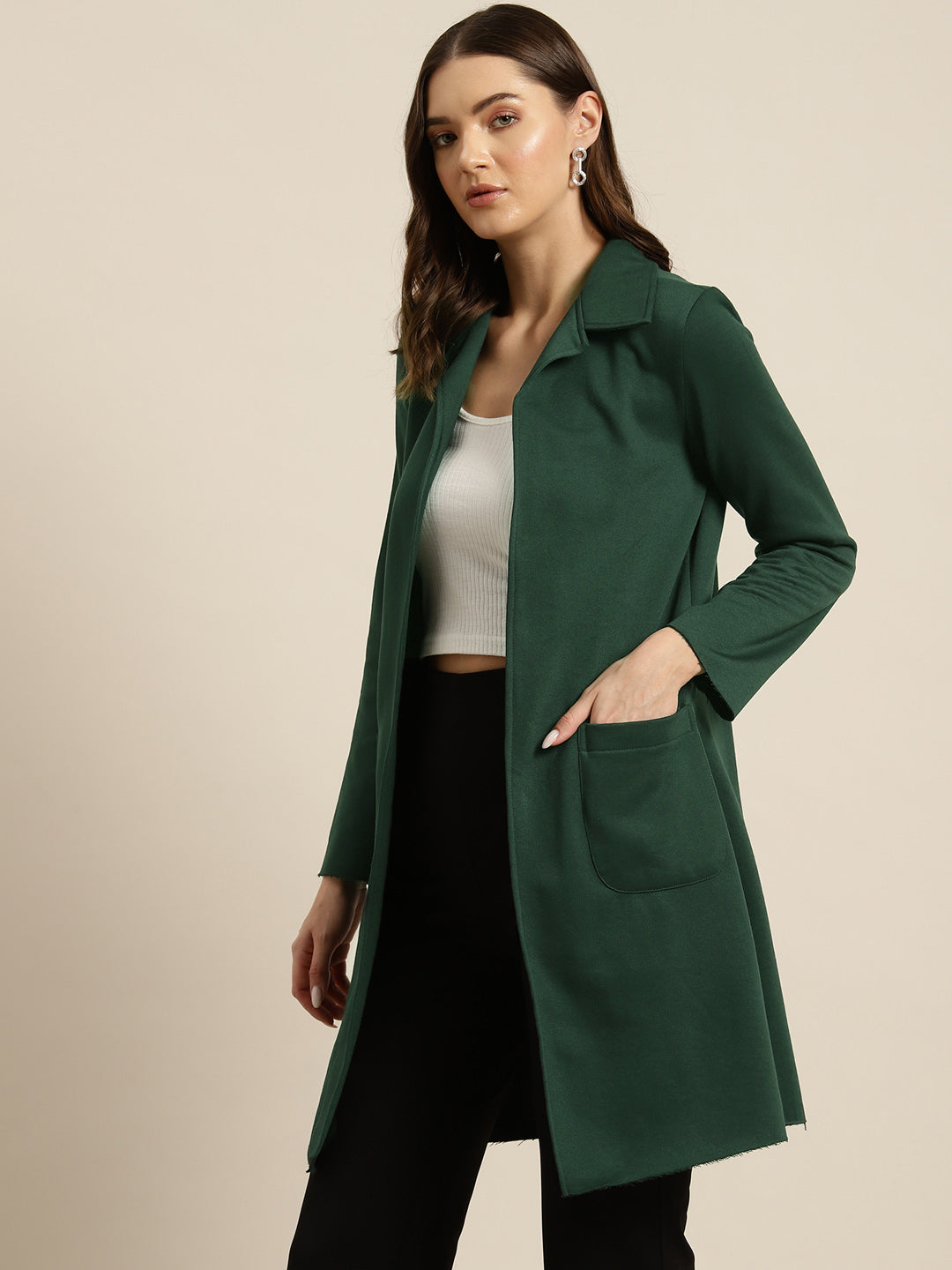 Olive fleece long jacket