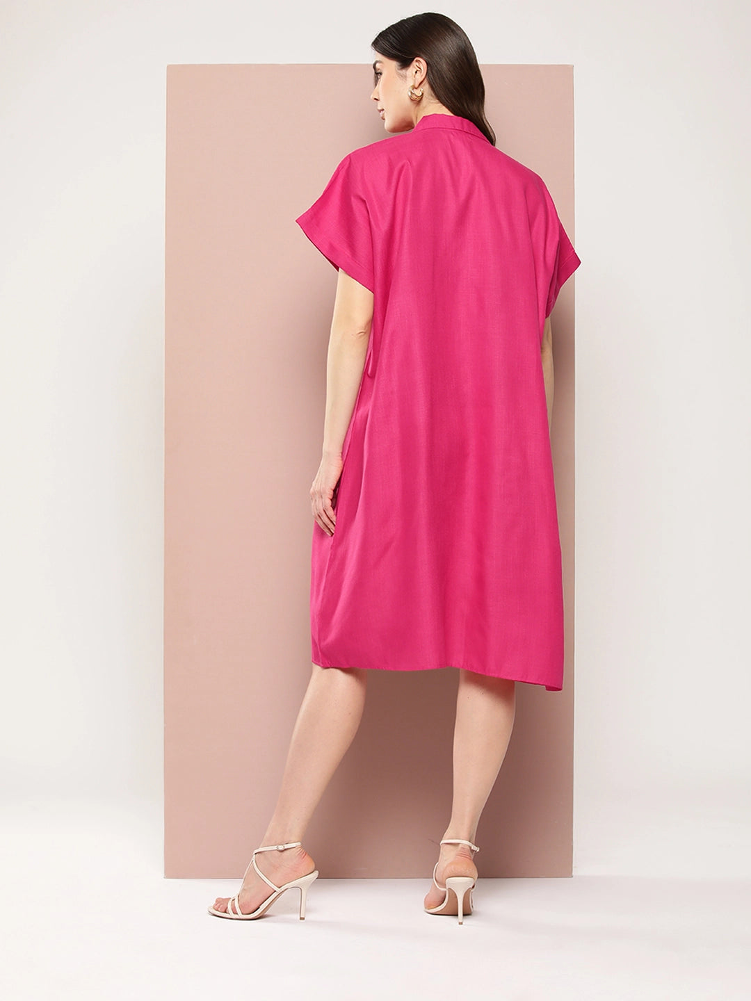 Oversized Cotton slub front open loop button dress