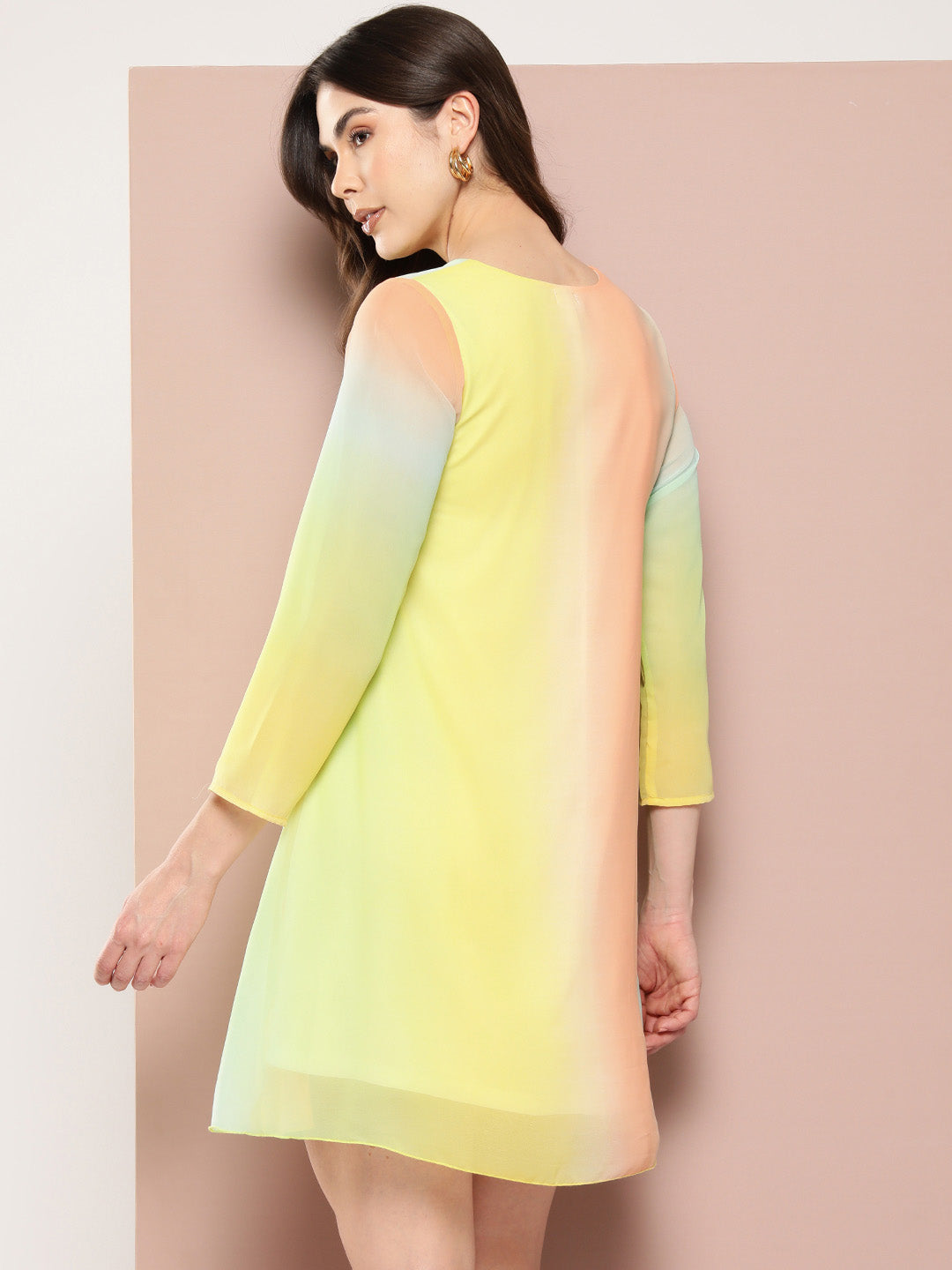 Ombre-colored A-line V-neck summer dress