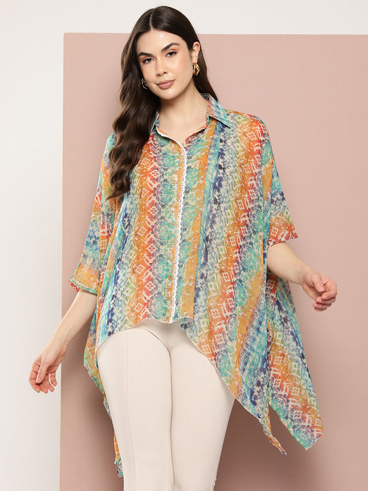 Multi georgette kaftan top with lace