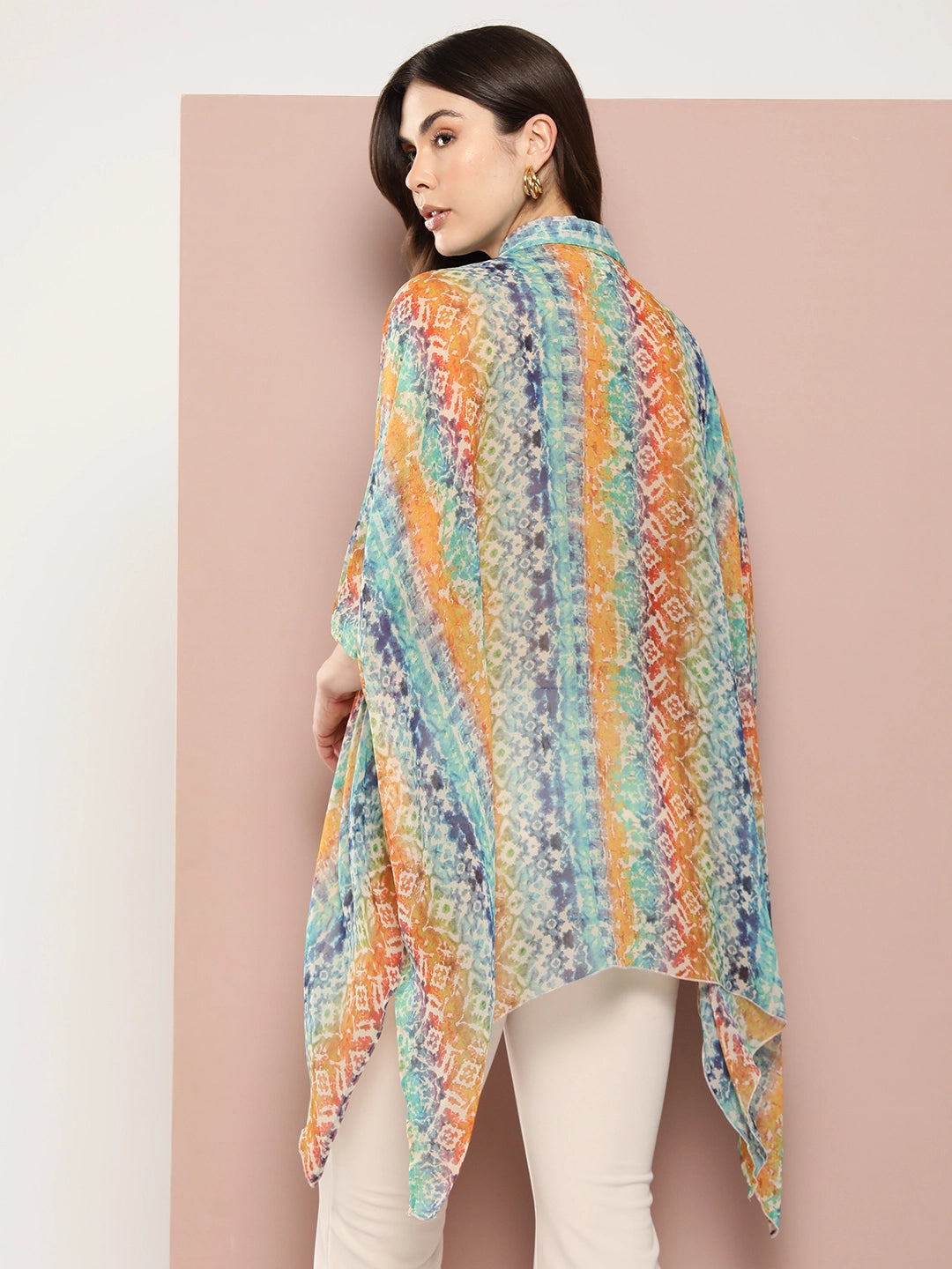 Multi georgette kaftan top with lace