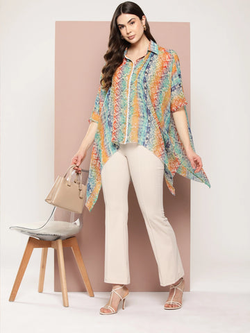 Multi georgette kaftan top with lace
