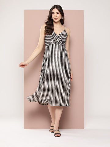 Off White & black houndstooth midi dress.