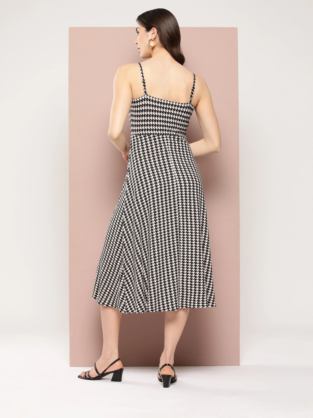 Off White & black houndstooth midi dress.