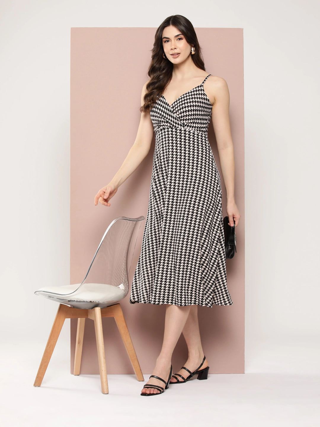 Off White & black houndstooth midi dress.