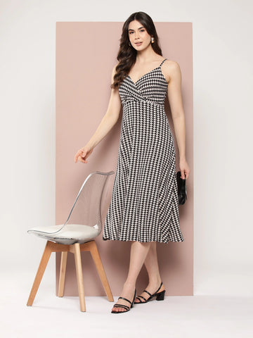 Off White & black houndstooth midi dress.