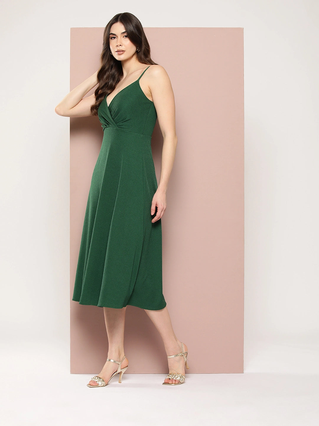 Stylish Bottle green midi dress.