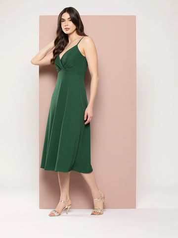 Stylish Bottle green midi dress.