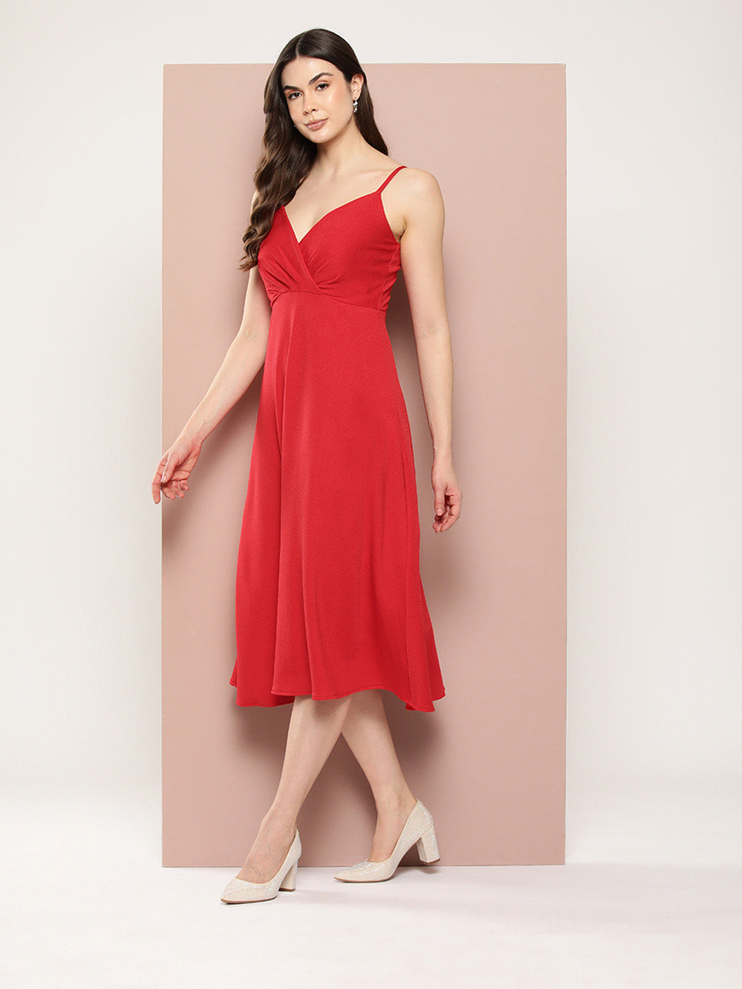 Stylish Red midi dress.