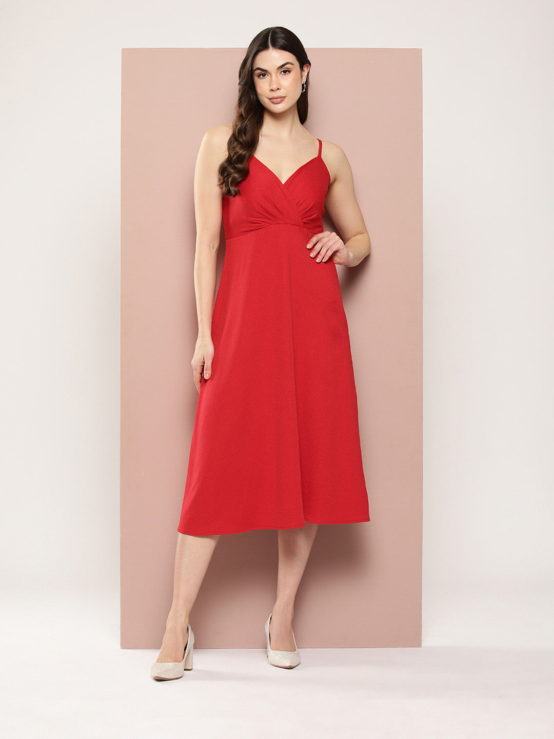 Stylish Red midi dress.