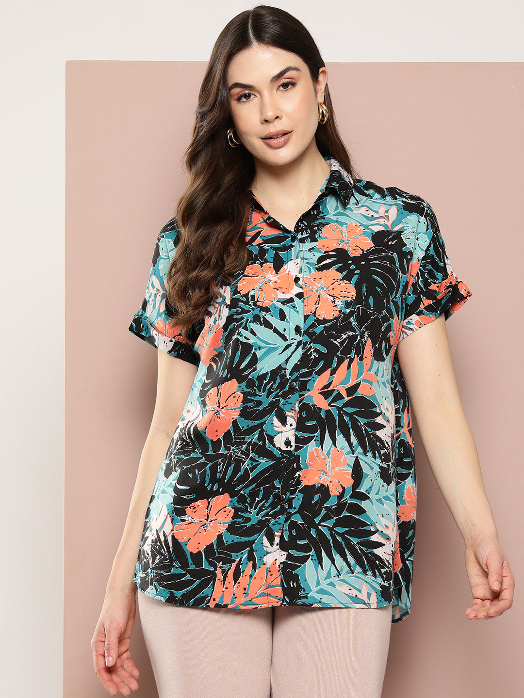 Multi Tropical print full placket Resort shirt