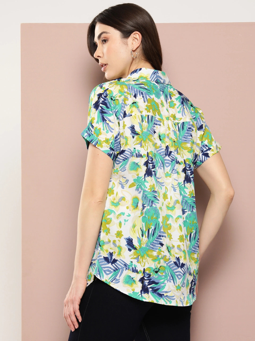 Lime Green Tropical print full placket Resort shirt